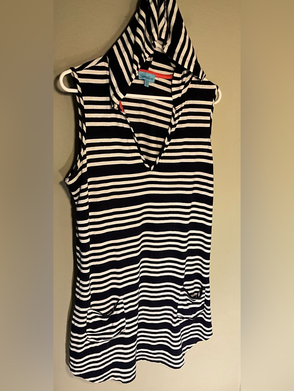 Navy and White Striped Hooded Sleeveless Tank L